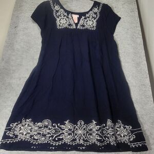 One Clothing Embroidered Peasant Baby Doll Flowy Large Blue And White Blouse